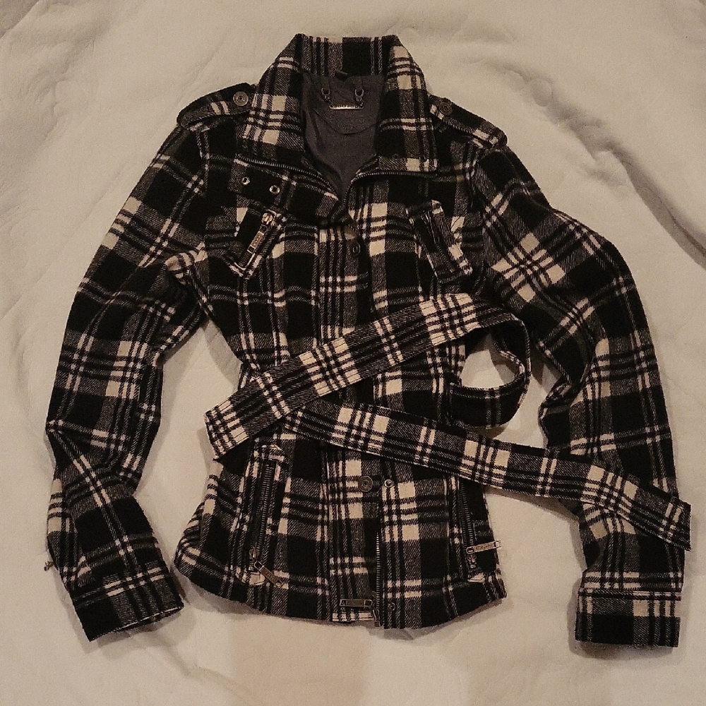 Jou Jou Black and Cream Plaid Utility Jacket